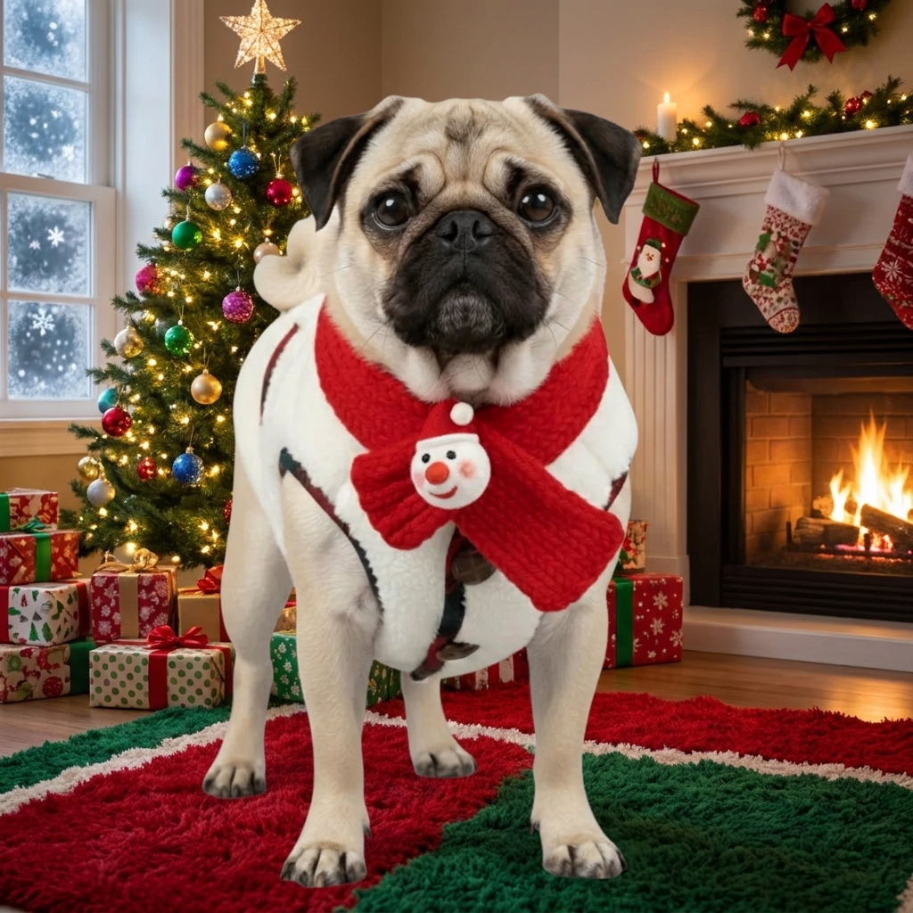Cozy red plaid dog winter jacket with matching scarf. Warm pet apparel for small & large dogs.