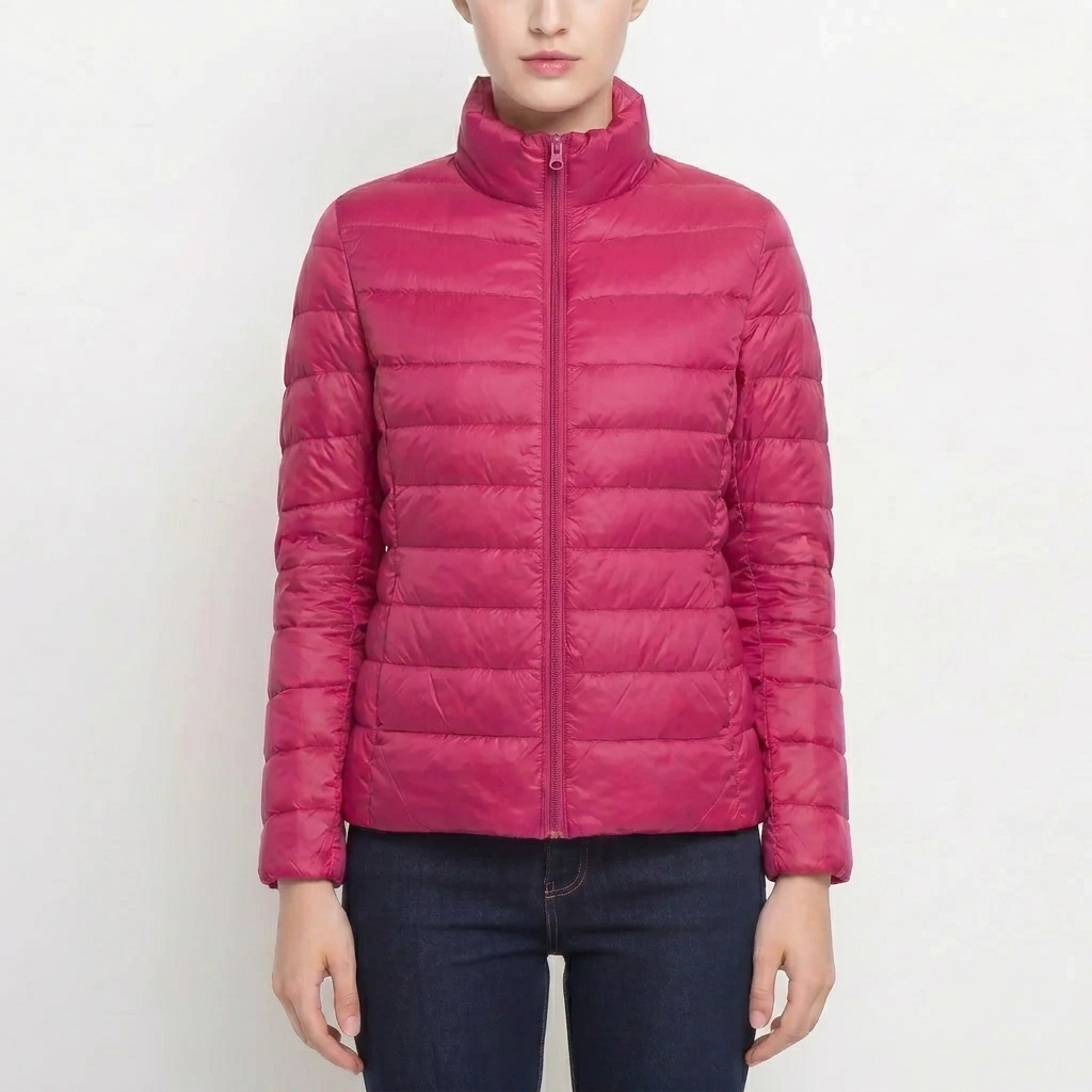 Everyday women's quilted puffer jacket. Slim fit, lightweight, provides cozy warmth for casual autumn outings.