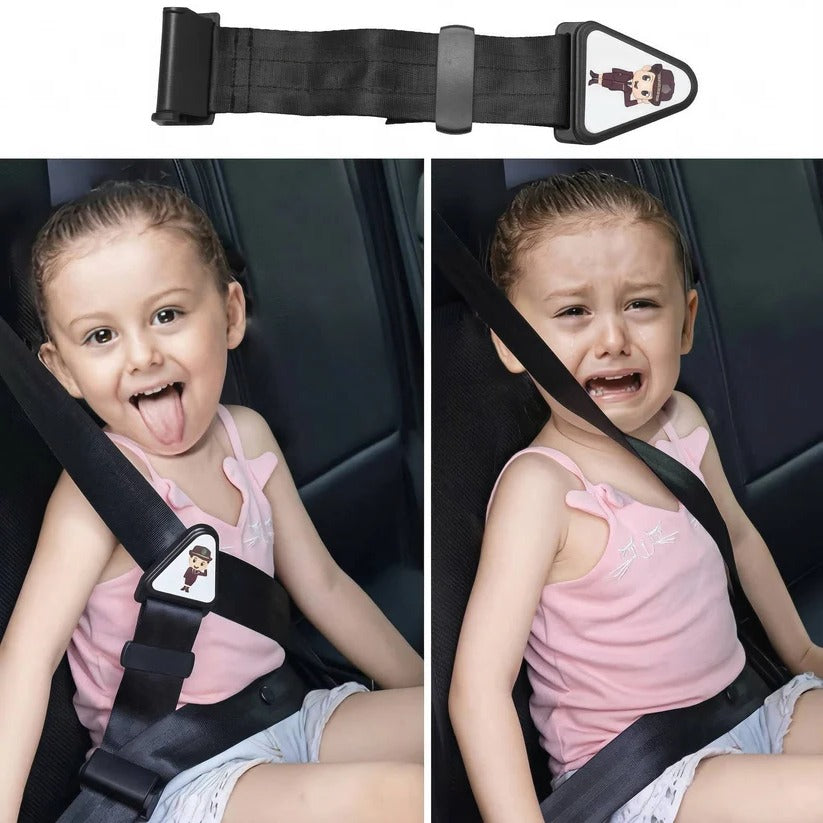 Child car seat belt adjuster prevents neck rub, enhancing comfort for kids on road trips.