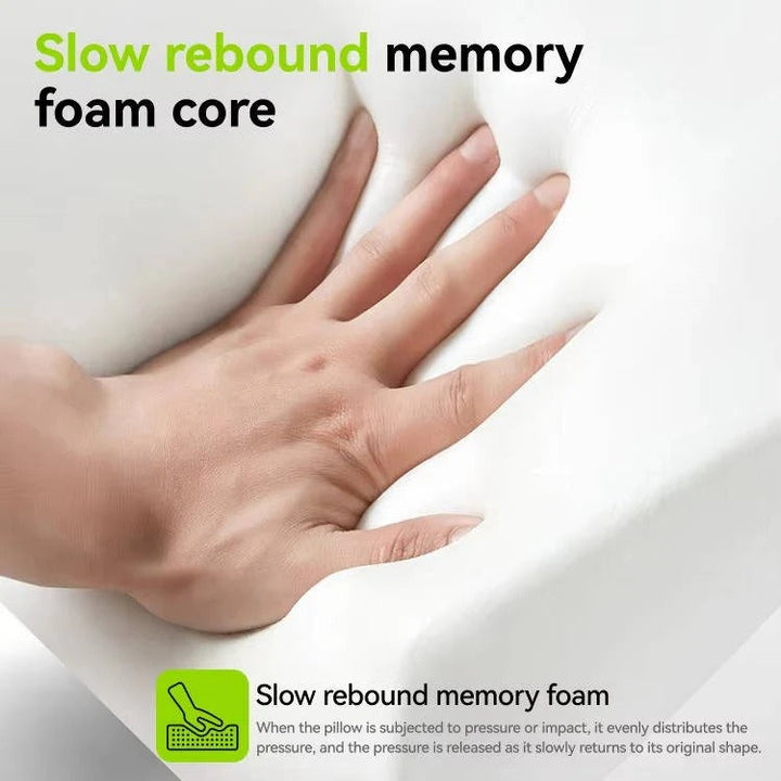 Premium contour memory foam pillow with a cooling ice silk cover, perfect for back and side sleeping comfort.