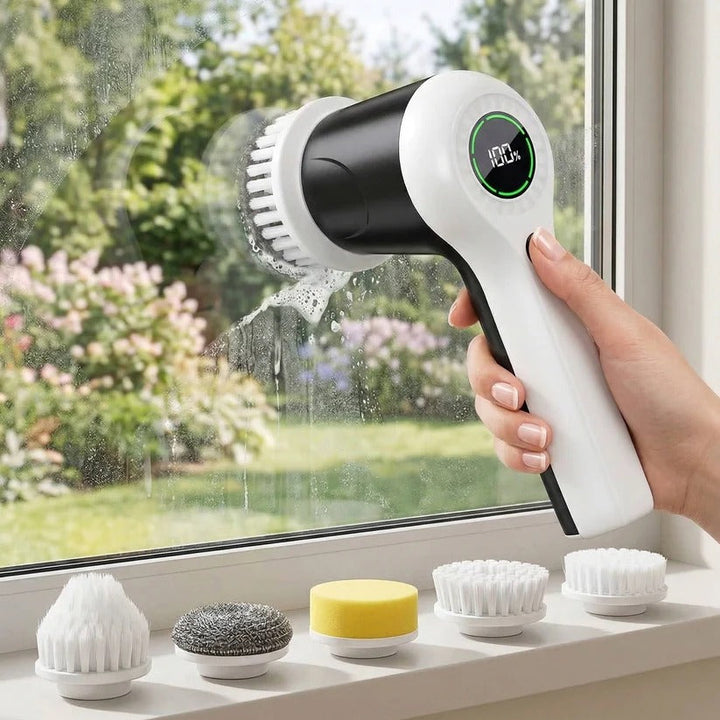 Waterproof cordless electric spin scrubber, a rechargeable deep cleaning tool for tough grime.