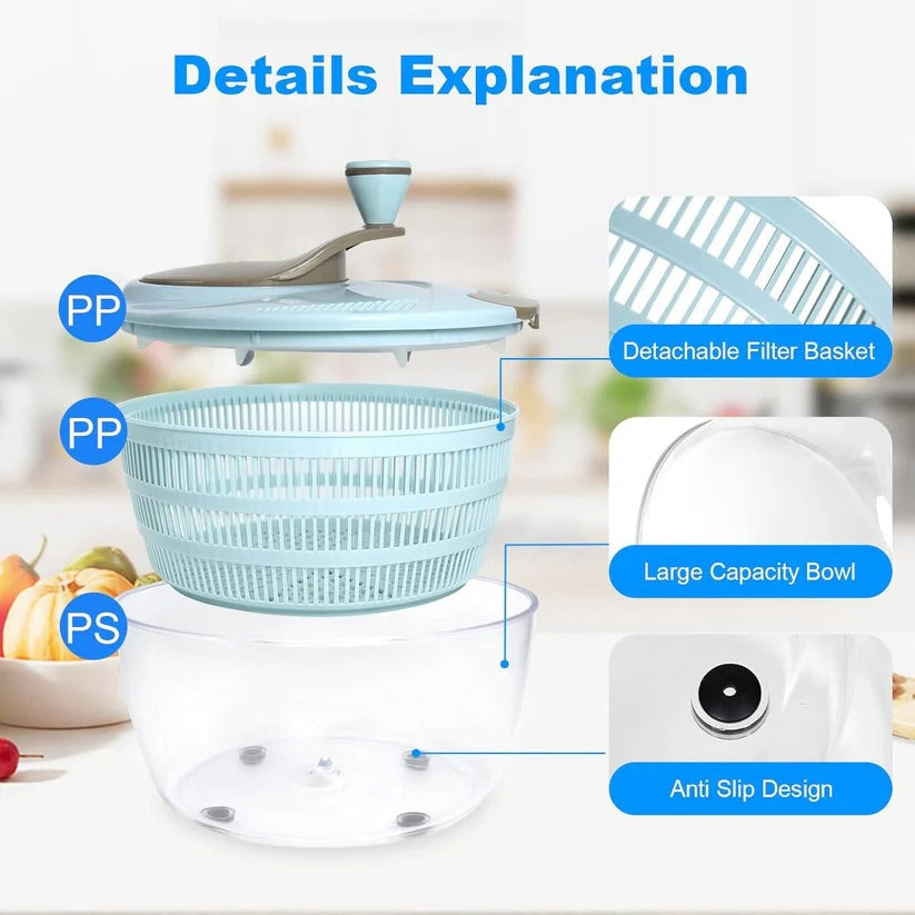 Compact salad spinner, a must-have kitchen tool for quick and easy washing and drying of your produce.
