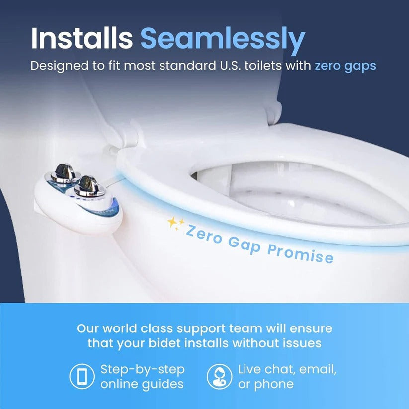 Sleek non-electric bidet toilet attachment featuring ergonomic design & user-friendly adjustable water pressure controls.