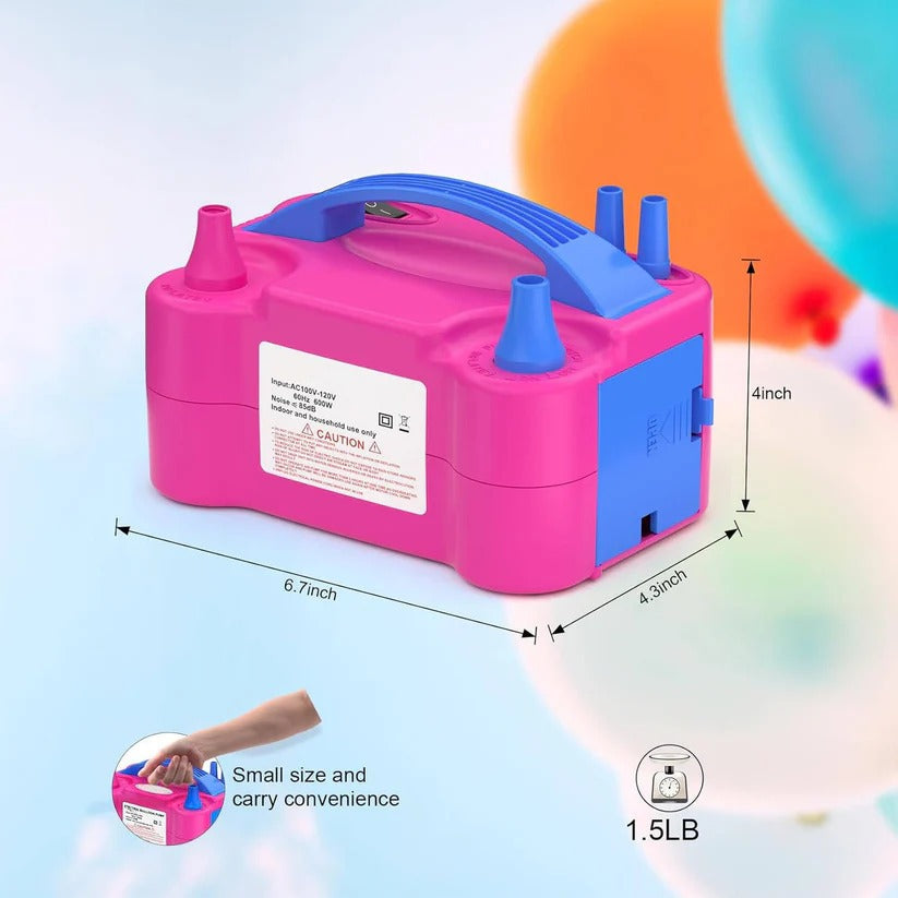 Efficient dual nozzle electric balloon pump, essential party supply for fast inflation of decorations.