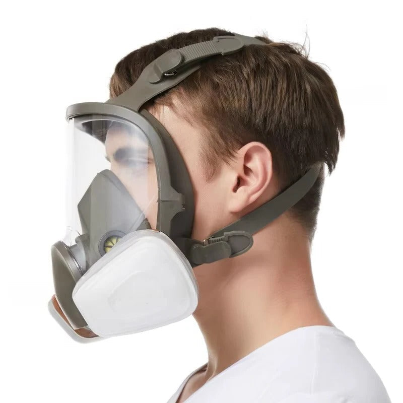 Full face chemical & dust protection mask. Anti-fog lens, silicone seal, and durable design for various work environments.