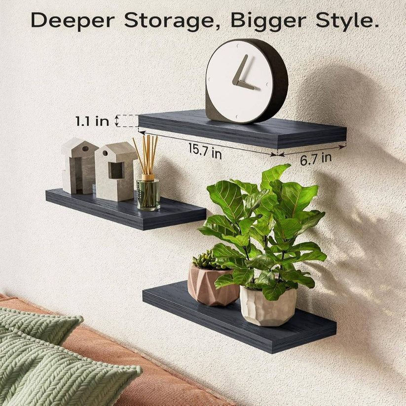Decorative rustic wooden wall shelves for elegant home organization and display.