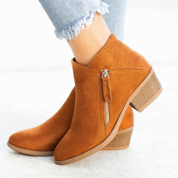 Khaki women's chic zip-up ankle boots, comfortable for everyday wear, side view