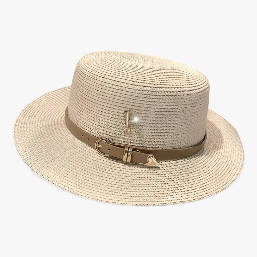 Elegant Aurelle flat crown women's summer hat. A stylish vacation & beach accessory offering excellent sun protection.