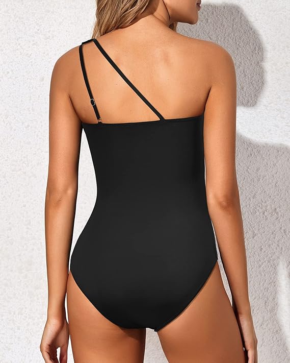 Chic women's one-shoulder swimwear, designed for tummy control & a stylish vacation look.