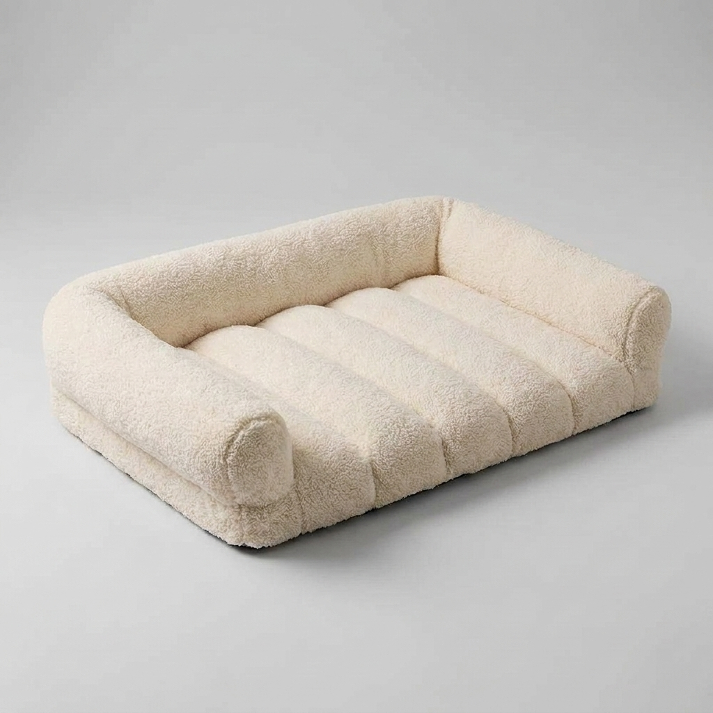 Premium orthopedic bolster cat bed, soft fleece headrest for cozy support. Perfect pet furniture for joint relief.