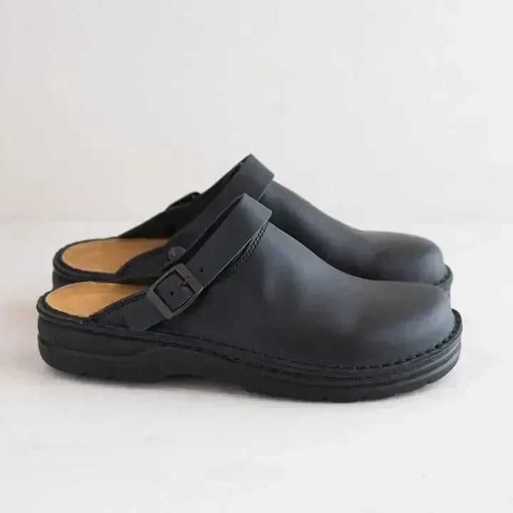 Sophisticated Elias men's luxury leather slip-on slippers, essential for mens fashion & comfort.