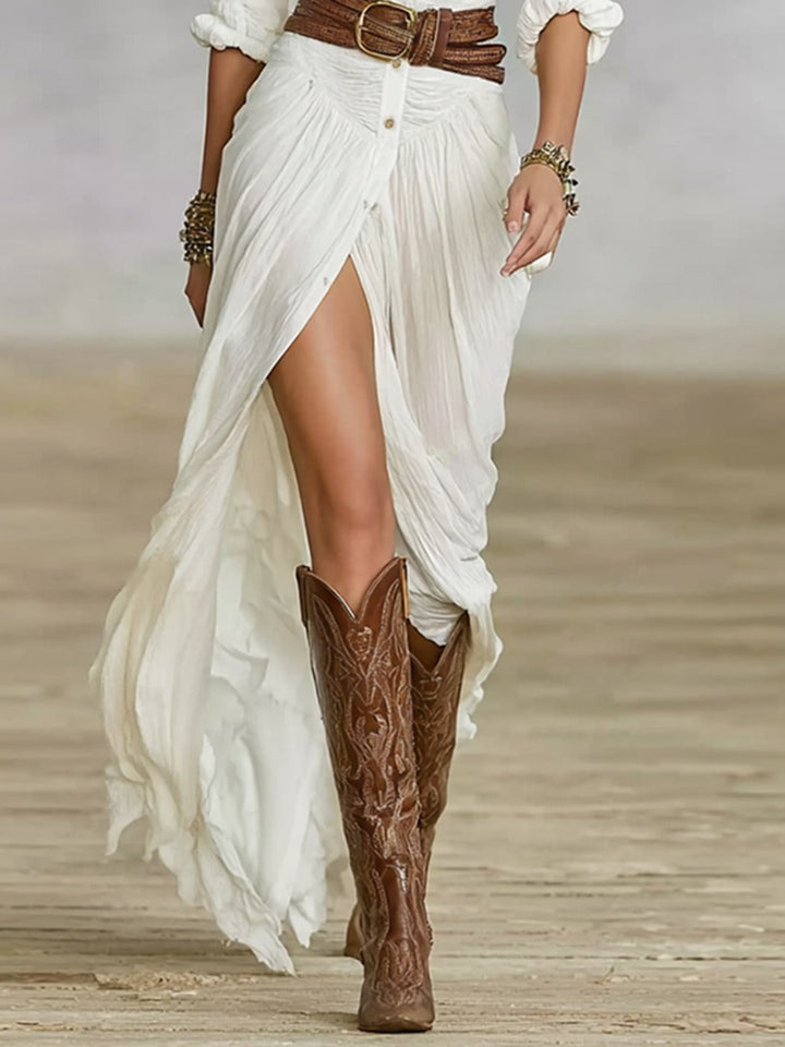 Women's elegant long sleeve maxi slit shirt dress, a versatile and chic button-down design.