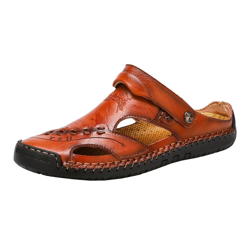 Men's robust leather sandals, with breathable straps and a comfortable footbed