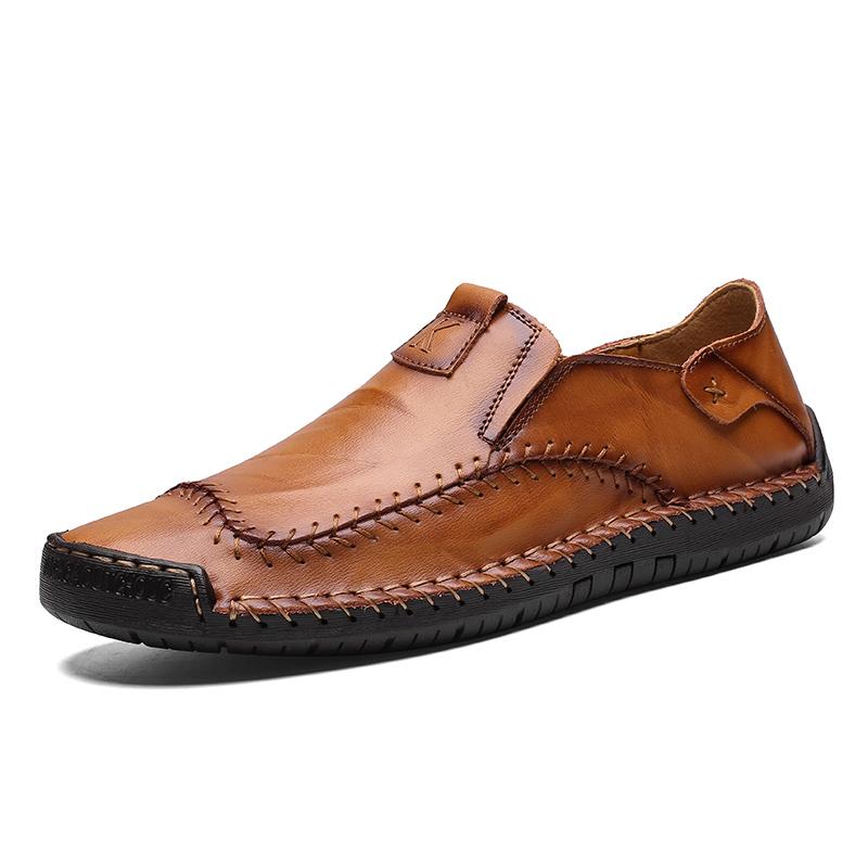 Men's genuine leather shoes, hand-stitched for durability, with a comfortable soft non-slip sole