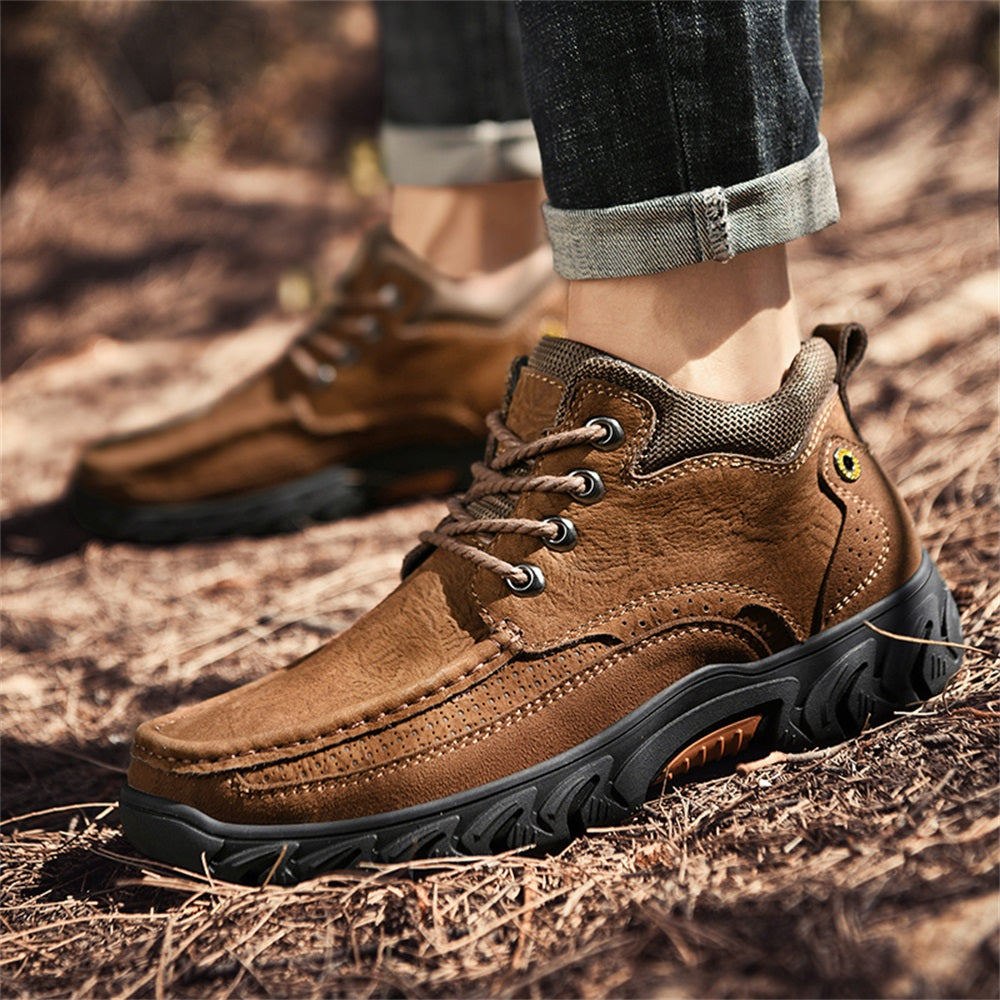Men's orthopedic leather short boots in a dark brown finish