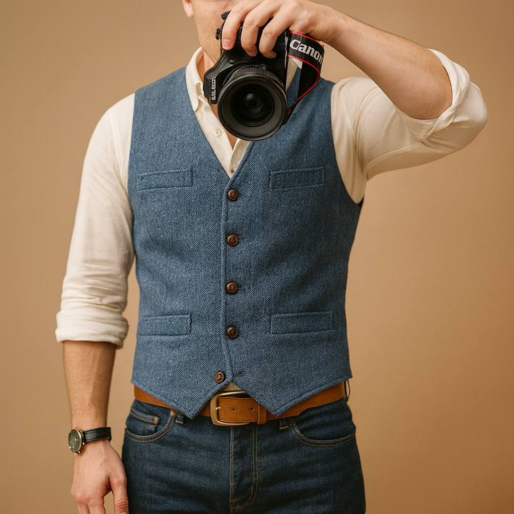 Men's classic buttoned vest for formal wear, casual layering, or autumn style.