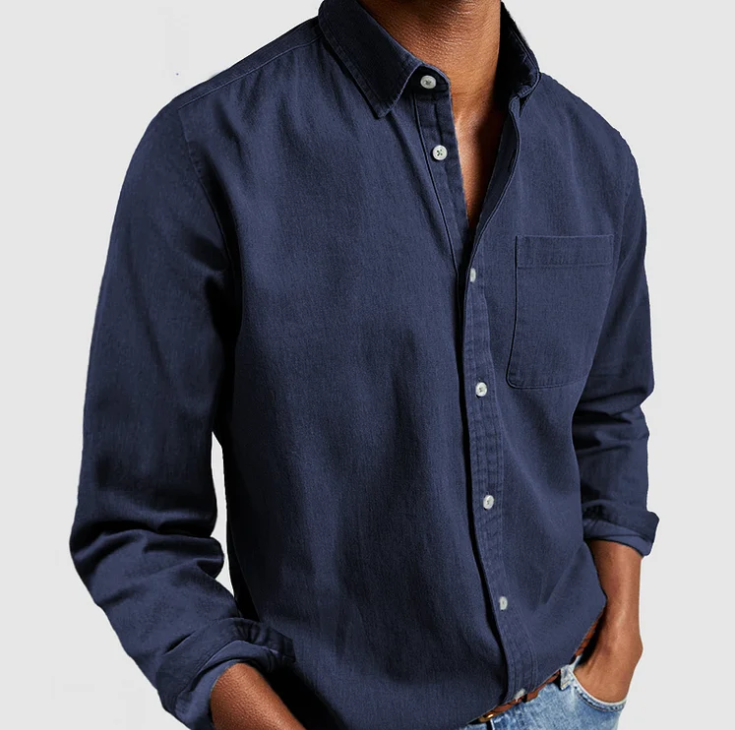 Classic men's long sleeve button-down shirt; a stylish, versatile wardrobe staple for casual and smart office wear.