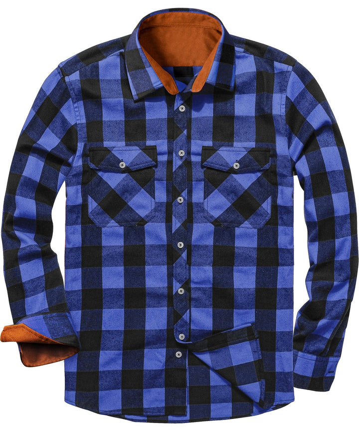 Men's fall fashion: Classic Plaid Flannel Shirt in striking orange and navy checks
