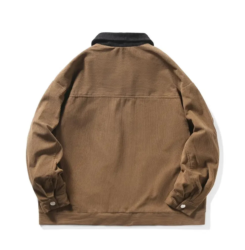 Stylish men's casual corduroy jacket with a full zip closure and classic collar, ideal for everyday wear.