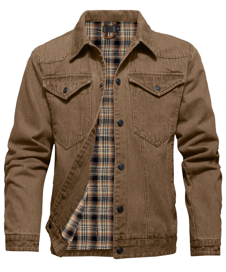 Men's Flannel Lined Denim Shirt Jacket, rugged casual outerwear for winter fashion, front view
