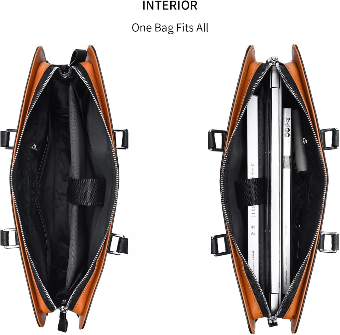 Organized men's genuine leather business bag with laptop & document compartments for professionals.