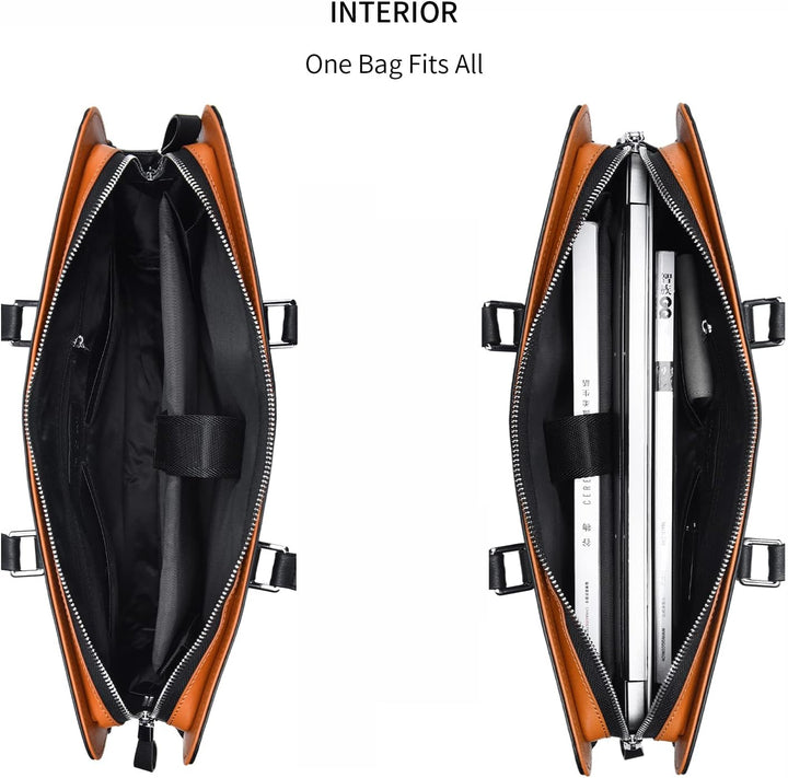 Adjustable shoulder strap on men's genuine leather laptop bag for comfortable business travel.