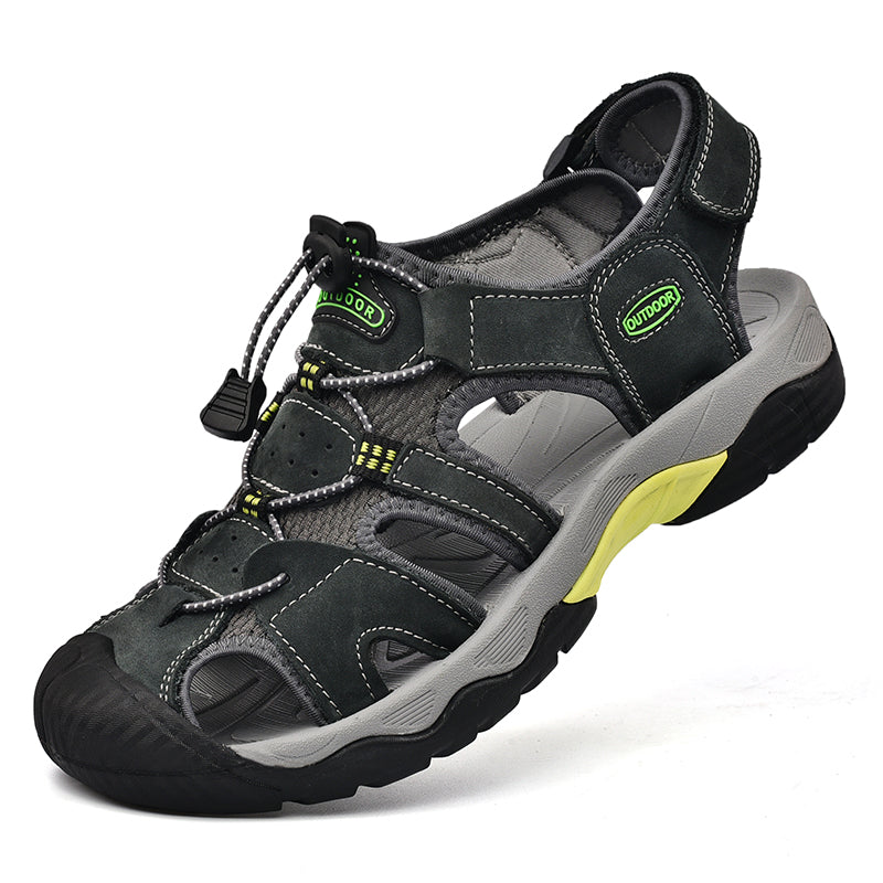 Men's arch support leather sandals, breathable fisherman design for hot weather
