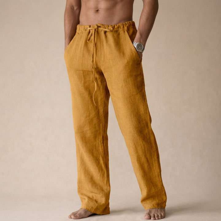 Summer-ready men's linen pants, lightweight, breathable, and comfortable for any occasion.