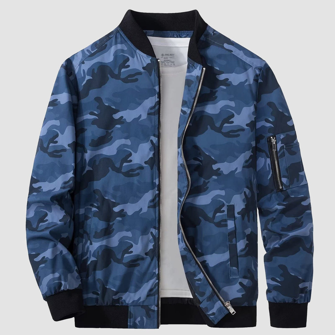 Wrinkle-resistant polyester men's bomber jacket, lightweight, easy care outerwear