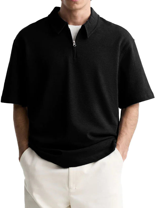 Men's modern half-zip knit top, short sleeve, breathable for summer fashion