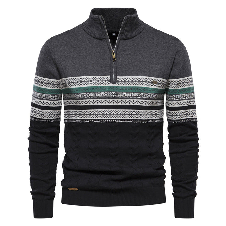Warm men's Nordic half-zip sweater, long sleeve, cotton blend, excellent casual wear