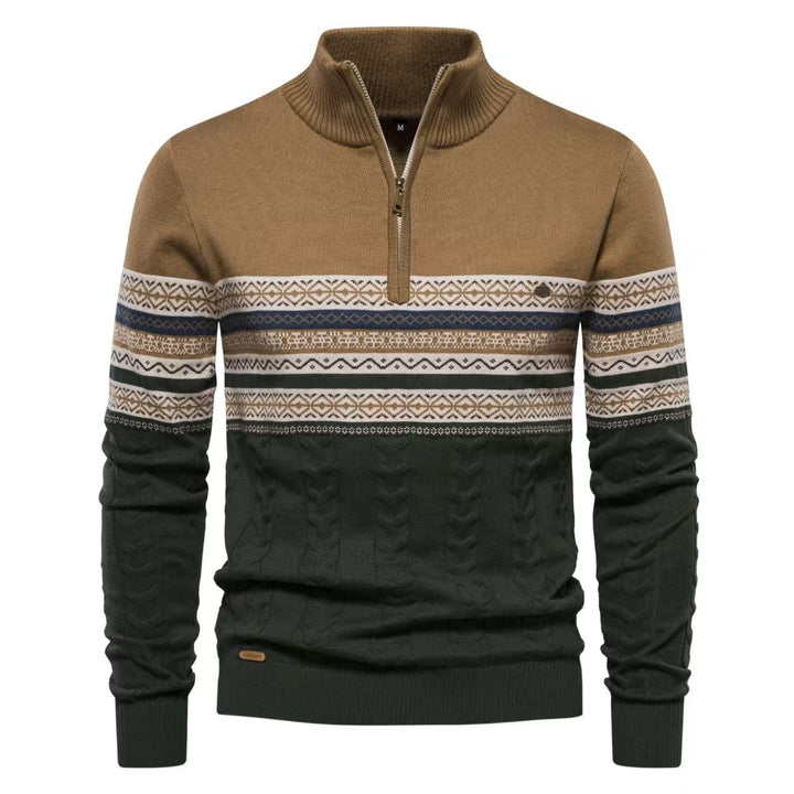 Men's long-sleeve Nordic half-zip sweater, cotton blend, showcasing its casual style