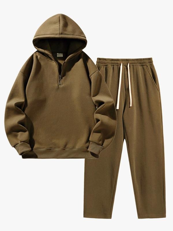 Men's Premium Fleece Half-Zip Lounge Set in heather grey, perfect for comfortable casual wear & athleisure activities.
