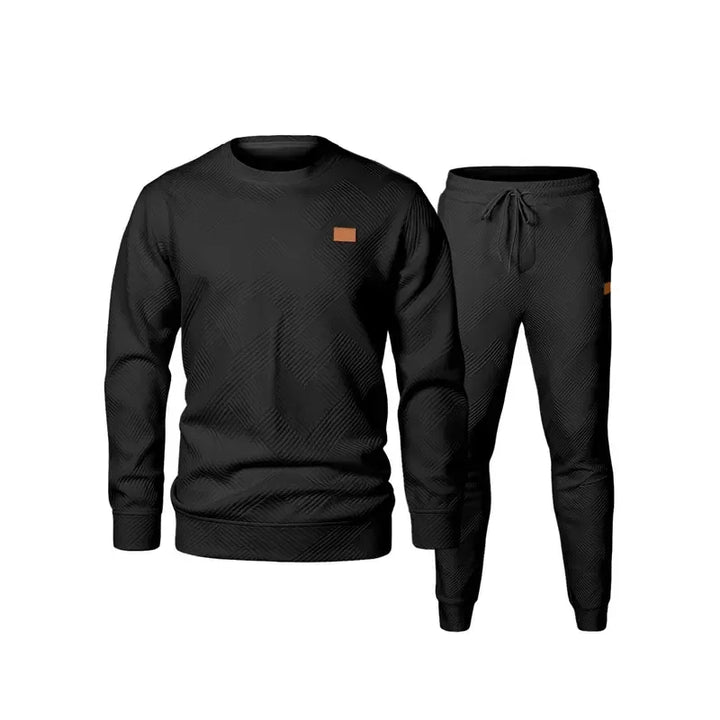 Close-up of men's textured cotton lounge set, showcasing the unique geometric pattern fabric.