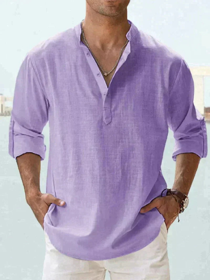 Versatile men's summer shirt, relaxed button-down, long sleeve, suitable for various warm weather casual occasions.