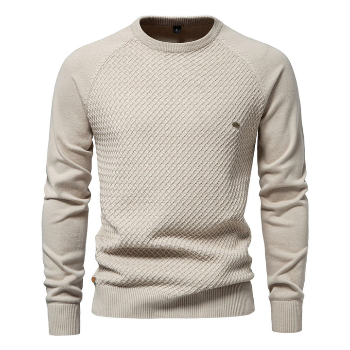 Men's stylish waffle knit crewneck sweater, perfect combination of comfort and modern design