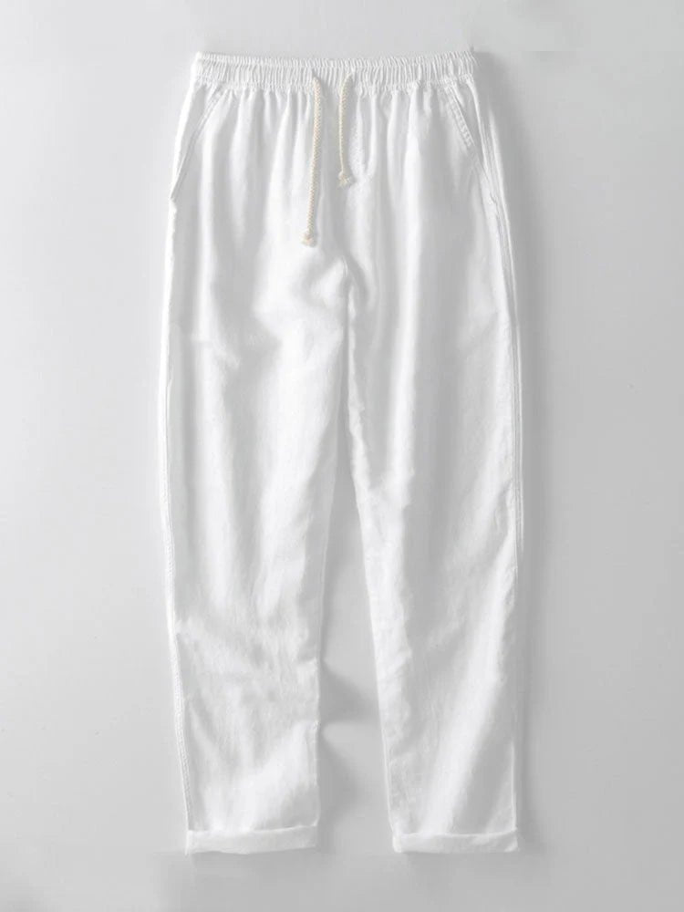 Men's button-up shirt with rolled cuffs & stand collar, paired with casual pants. Summer outfit set.