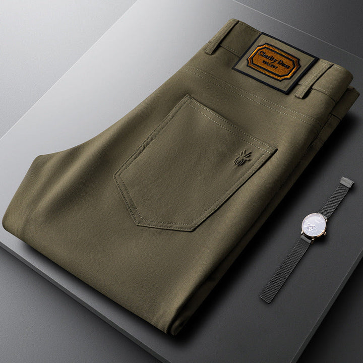 Stylish men's army green dress pants, a contemporary take on classic tailored slacks, comfortable fit