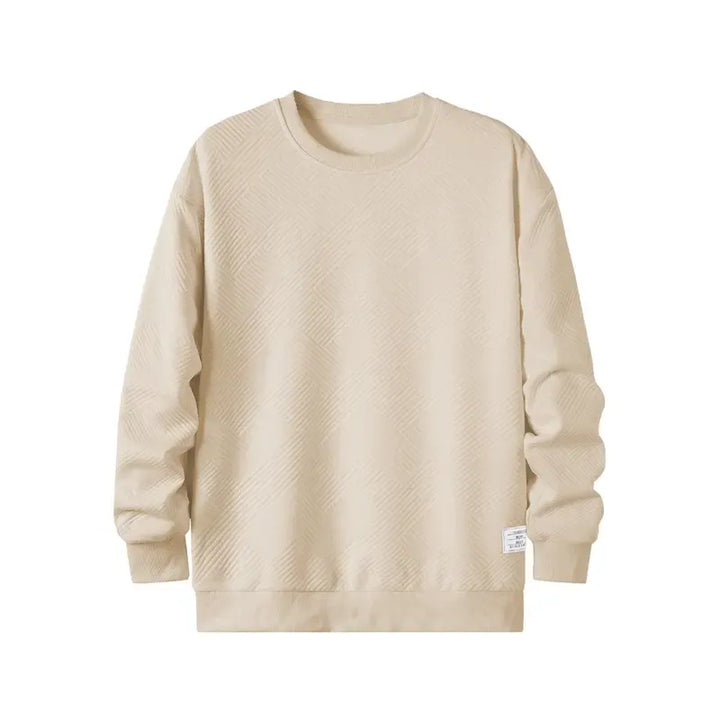 Men's textured knit pullover sweater in cream, perfect for casual fall fashion.
