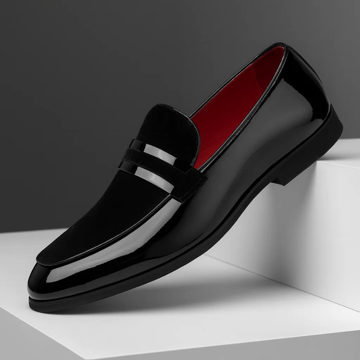 Men's classic slip-on penny loafers, shown in motion, offering comfort and timeless style for any stride.