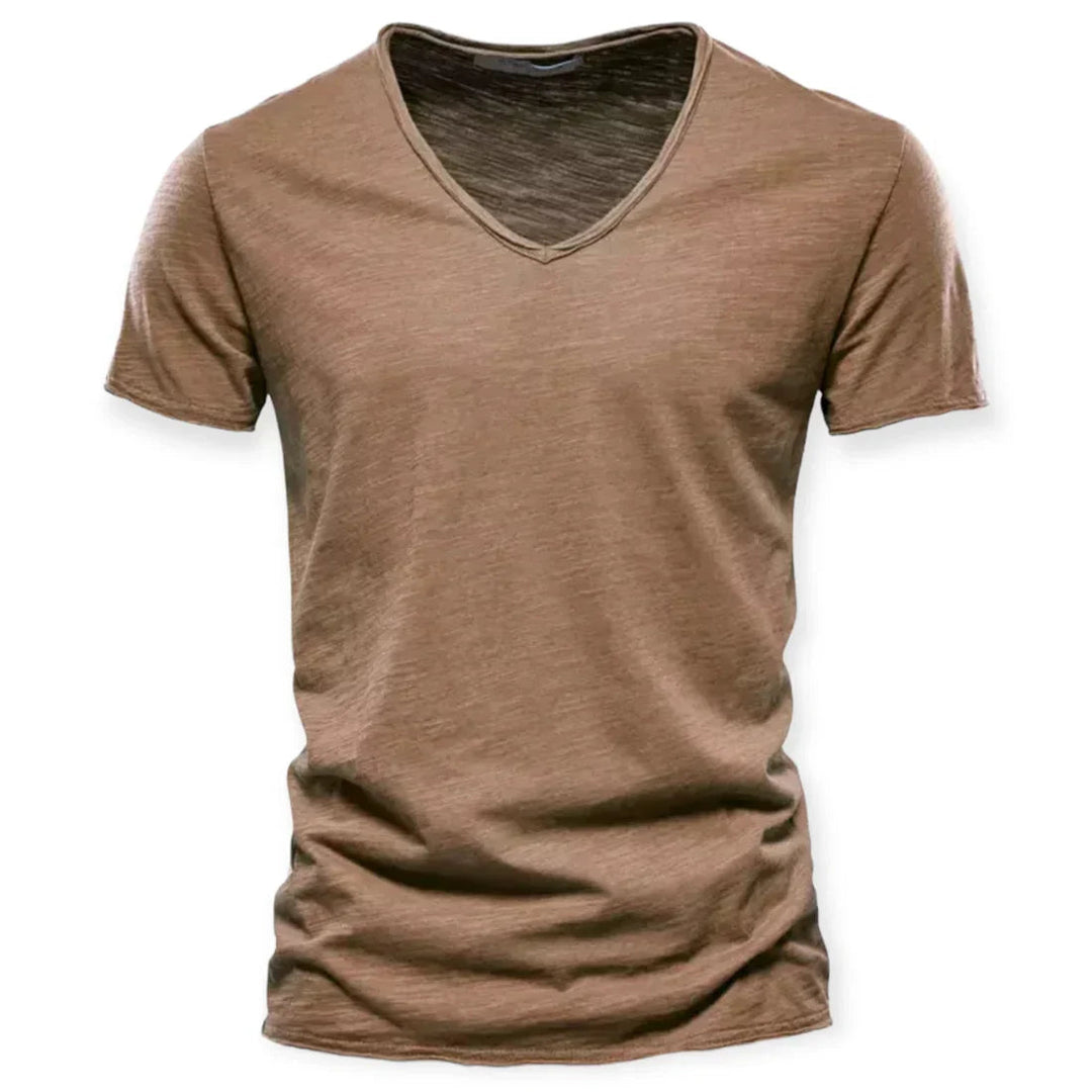 Classic men's V-neck t-shirt, a comfortable solid color tee for versatile everyday styling and basics.