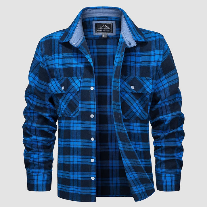 Men's Verona Plaid Flannel Shirt, button-down, maroon and beige plaid, a fall fashion essential.