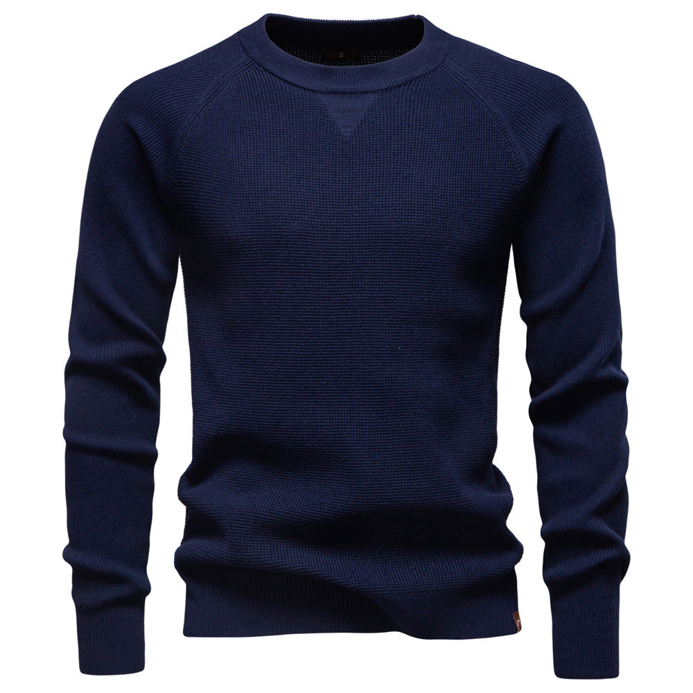 Back view of a plain men's Verona waffle knit sweater, showing its relaxed drape.