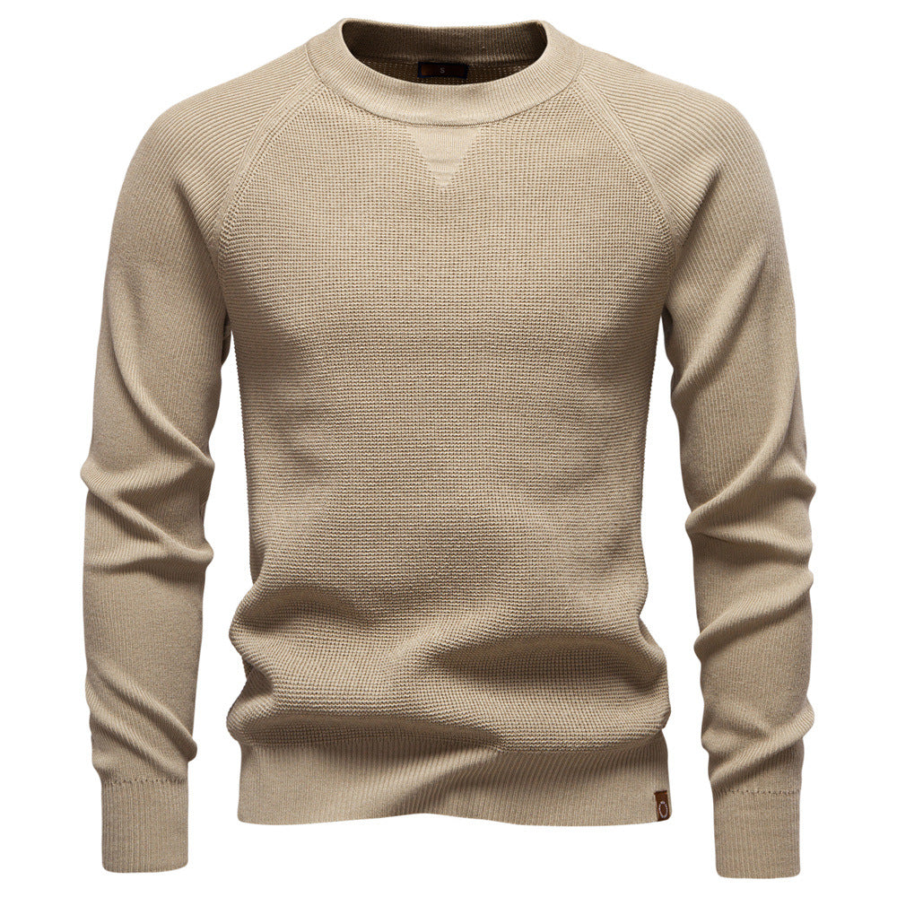 Dark blue men's Verona waffle knit sweater, perfect for autumn style and casual wear.