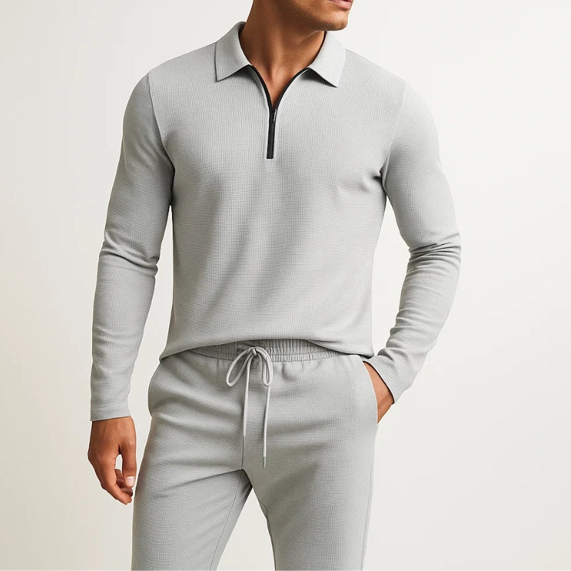 Close-up of men's waffle knit fabric, ideal for loungewear comfort