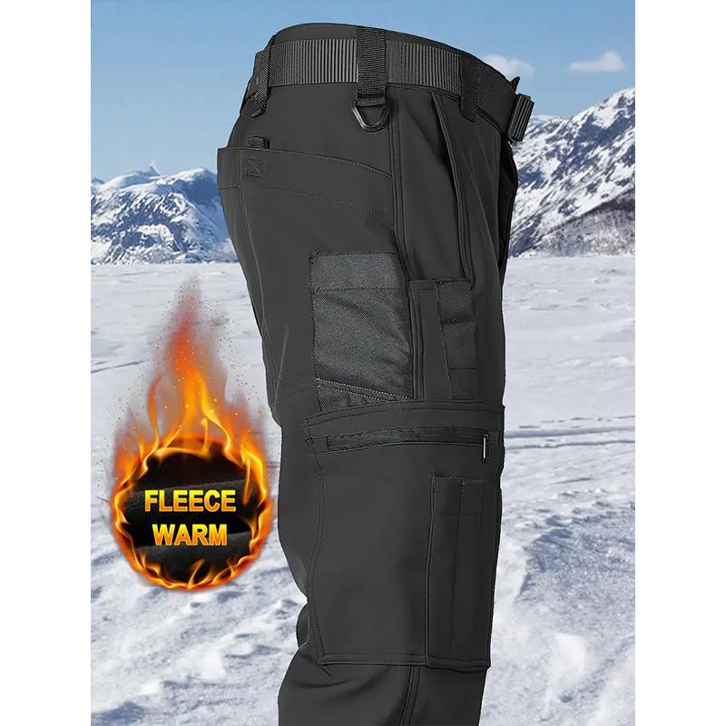 Men's warm fleece-lined cargo pants, ideal for winter outdoor activities, dark gray color.