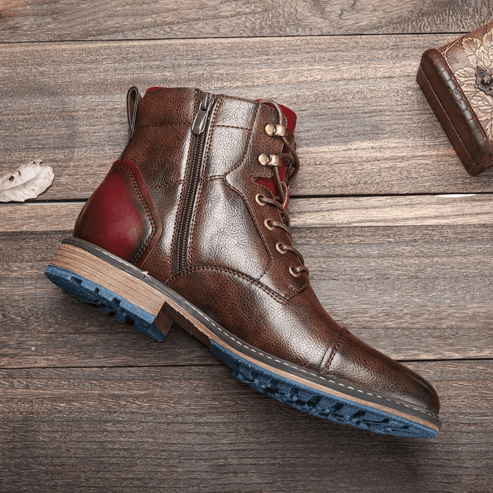 Men's Leather Boots with Side Zipper and Non - Slip Sole - Lexians