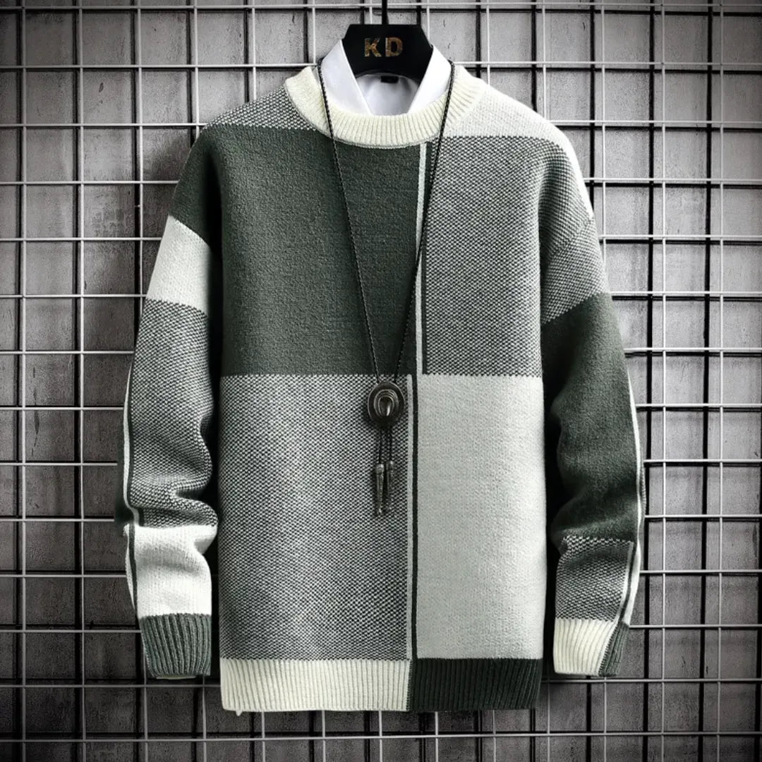 Men's Loose Fit Block Pattern Sweater - Lexians