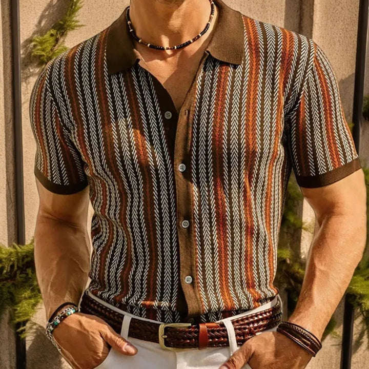 Men's Slim Fit Button Down Polo with Herringbone Pattern - Lexians