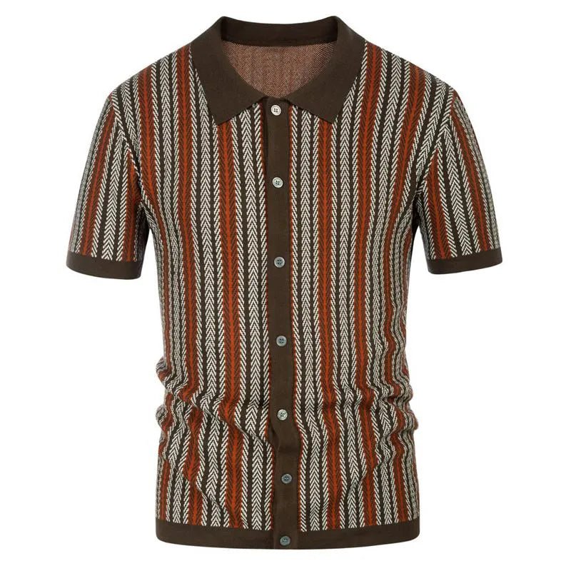 Men's Slim Fit Button Down Polo with Herringbone Pattern - Lexians